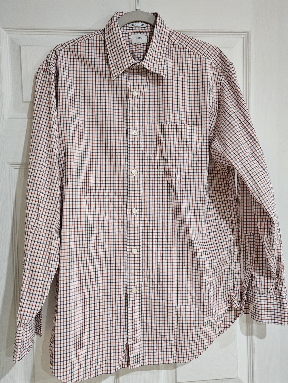 J.Crew Men's M 15-15.5 Button Down Dress Shirt Long Sleeve Orange & White Check
